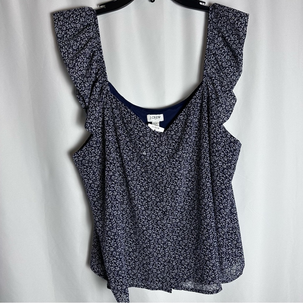 J.Crew Women’s Navy Floral Ruffle Sleeve Tank Top Size 14 NWT